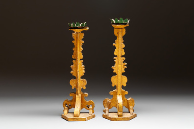 Five gilt-lacquered Baroque candlesticks, probably Germany, 18/19th C.