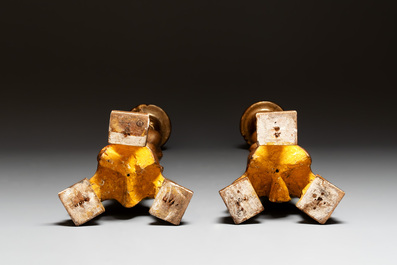 Five gilt-lacquered Baroque candlesticks, probably Germany, 18/19th C.