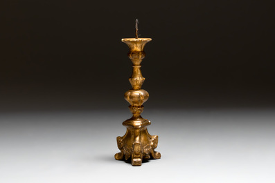 Five gilt-lacquered Baroque candlesticks, probably Germany, 18/19th C.