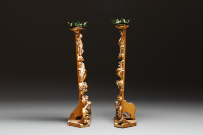 Five gilt-lacquered Baroque candlesticks, probably Germany, 18/19th C.