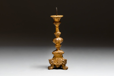 Five gilt-lacquered Baroque candlesticks, probably Germany, 18/19th C.