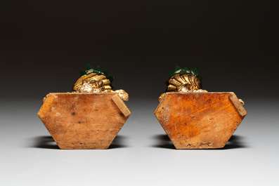 Five gilt-lacquered Baroque candlesticks, probably Germany, 18/19th C.