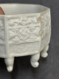 A Chinese Dehua blanc de Chine 'Marco Polo' censer and cover, Kangxi