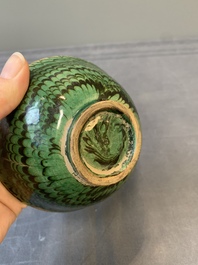 A Chinese green-glazed marbled bowl, probably Tang