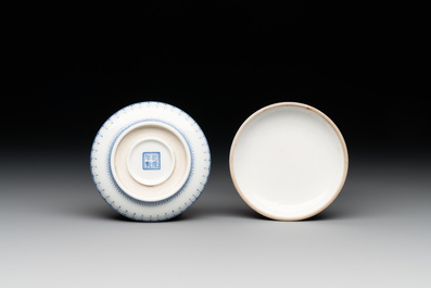 Three Chinese famille rose 'bird and flower' seal paste boxes, Qianlong mark, 20th C.