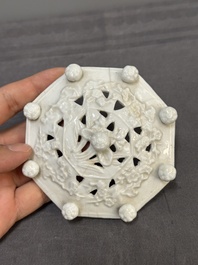 A Chinese Dehua blanc de Chine 'Marco Polo' censer and cover, Kangxi