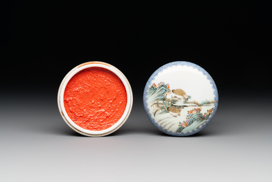 Three Chinese famille rose 'bird and flower' seal paste boxes, Qianlong mark, 20th C.