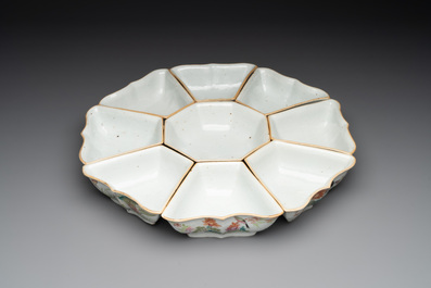 A Chinese famille rose sweetmeat set, a covered jar, a covered box and a jardini&egrave;re, 19th C.