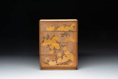 A Japanese lacquerware picnic set with two sake bottles, Meiji, 19th C.