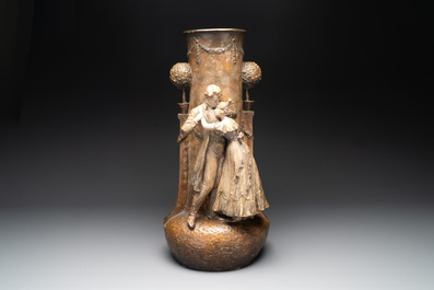 An Art Nouveau terracotta 'Amorous Couple' vase by  Adolphe-Jean Lavergne for Goldscheider, ca. 1900