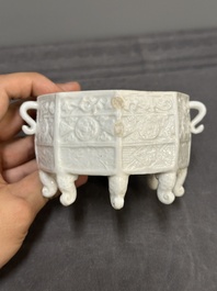 A Chinese Dehua blanc de Chine 'Marco Polo' censer and cover, Kangxi