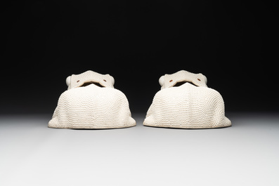 A pair of large Chinese white-glazed biscuit toad-form jardini&egrave;res, 18th C.