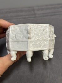 A Chinese Dehua blanc de Chine 'Marco Polo' censer and cover, Kangxi