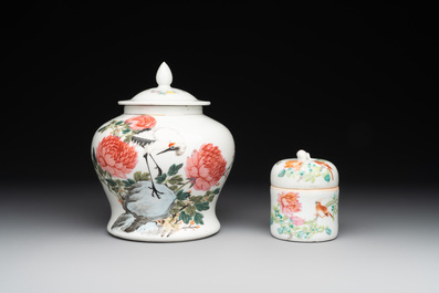 A Chinese famille rose sweetmeat set, a covered jar, a covered box and a jardini&egrave;re, 19th C.