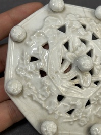 A Chinese Dehua blanc de Chine 'Marco Polo' censer and cover, Kangxi