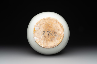 An unusual polychrome bottle vase with a monkey and a dog, Italy or Central Europe, 18th C.