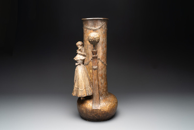 An Art Nouveau terracotta 'Amorous Couple' vase by  Adolphe-Jean Lavergne for Goldscheider, ca. 1900