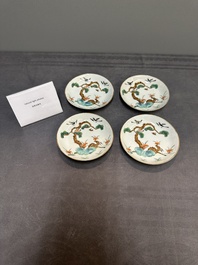 Four Chinese famille rose 'monkey and deer' saucers, Tongzhi mark and of the period