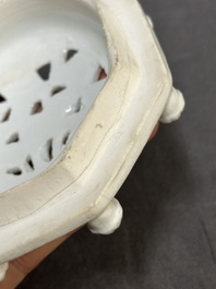 A Chinese Dehua blanc de Chine 'Marco Polo' censer and cover, Kangxi
