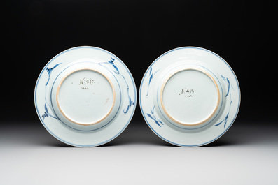 A pair of Chinese blue and white 'floral' plates with Johanneum Marks, ex-collection of August the Strong, Kangxi