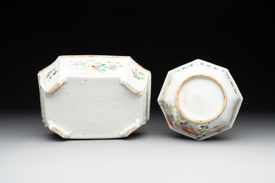 A Chinese famille rose sweetmeat set, a covered jar, a covered box and a jardini&egrave;re, 19th C.