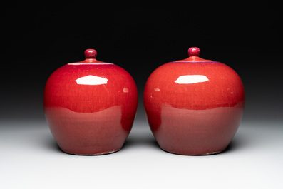 A pair Chinese flamb&eacute;-glazed jars and covers, 19th C
