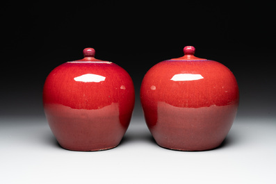 A pair Chinese flamb&eacute;-glazed jars and covers, 19th C