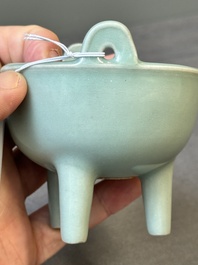 A rare Chinese Longquan celadon tripod 'ding-form' censer, Southern Song