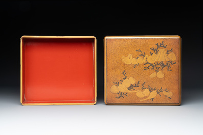 A Japanese lacquerware picnic set with two sake bottles, Meiji, 19th C.