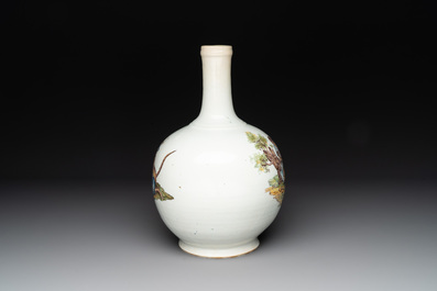 An unusual polychrome bottle vase with a monkey and a dog, Italy or Central Europe, 18th C.