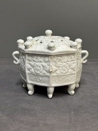 A Chinese Dehua blanc de Chine 'Marco Polo' censer and cover, Kangxi