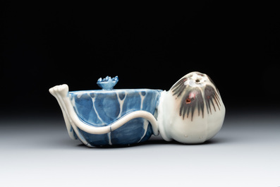 A Chinese copper-red, blue and white lotus-shaped water dropper, Kangxi