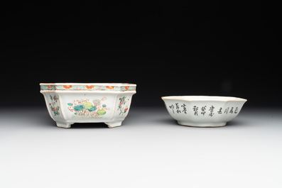 A Chinese famille rose sweetmeat set, a covered jar, a covered box and a jardini&egrave;re, 19th C.