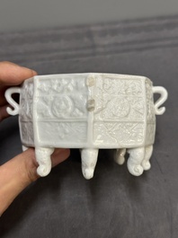 A Chinese Dehua blanc de Chine 'Marco Polo' censer and cover, Kangxi