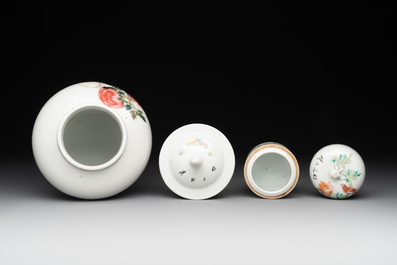 A Chinese famille rose sweetmeat set, a covered jar, a covered box and a jardini&egrave;re, 19th C.