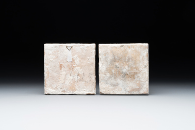 Two polychrome Dutch Delft 'flower' tiles, 17th C.