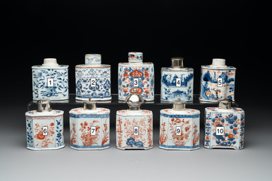 Ten Chinese Imari-style, blue and white tea caddies, Kangxi/Yongzheng