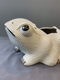 A pair of large Chinese white-glazed biscuit toad-form jardini&egrave;res, 18th C.