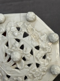 A Chinese Dehua blanc de Chine 'Marco Polo' censer and cover, Kangxi