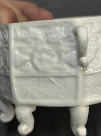 A Chinese Dehua blanc de Chine 'Marco Polo' censer and cover, Kangxi