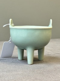 A rare Chinese Longquan celadon tripod 'ding-form' censer, Southern Song