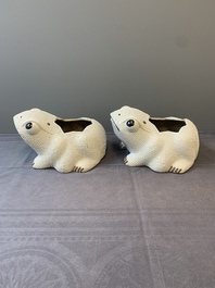 A pair of large Chinese white-glazed biscuit toad-form jardini&egrave;res, 18th C.