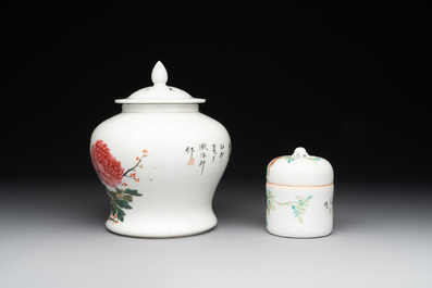 A Chinese famille rose sweetmeat set, a covered jar, a covered box and a jardini&egrave;re, 19th C.