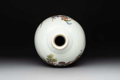 An unusual polychrome bottle vase with a monkey and a dog, Italy or Central Europe, 18th C.