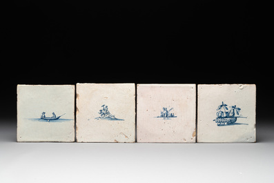 12 blue and white Dutch Delft tiles without corner motifs, 17th C.