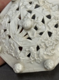 A Chinese Dehua blanc de Chine 'Marco Polo' censer and cover, Kangxi