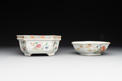 A Chinese famille rose sweetmeat set, a covered jar, a covered box and a jardini&egrave;re, 19th C.