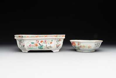 A Chinese famille rose sweetmeat set, a covered jar, a covered box and a jardini&egrave;re, 19th C.