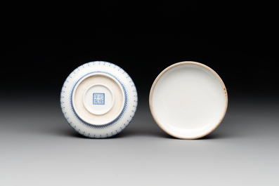 Three Chinese famille rose 'bird and flower' seal paste boxes, Qianlong mark, 20th C.