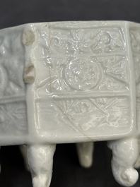 A Chinese Dehua blanc de Chine 'Marco Polo' censer and cover, Kangxi